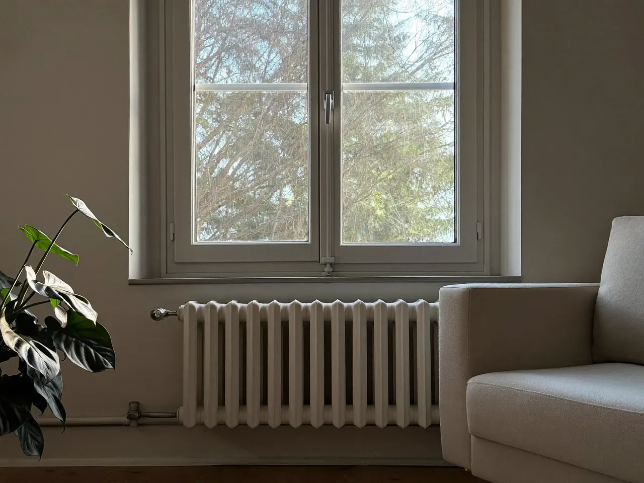 Warm room with a new energy-rated window and radiator